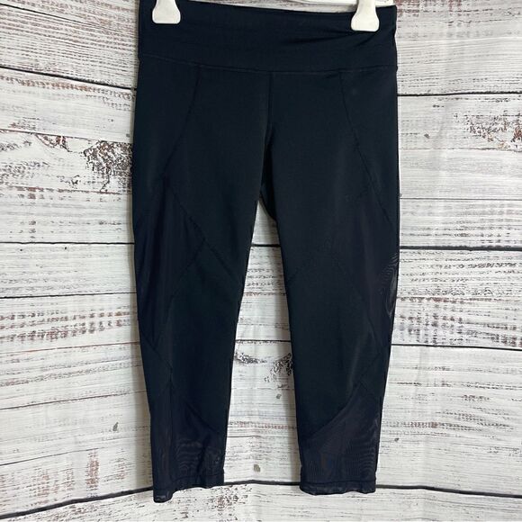 Athleta Sonar Capri Legging Solid Black Mesh Drawstring Crop Stretch Women Small - Picture 3 of 11